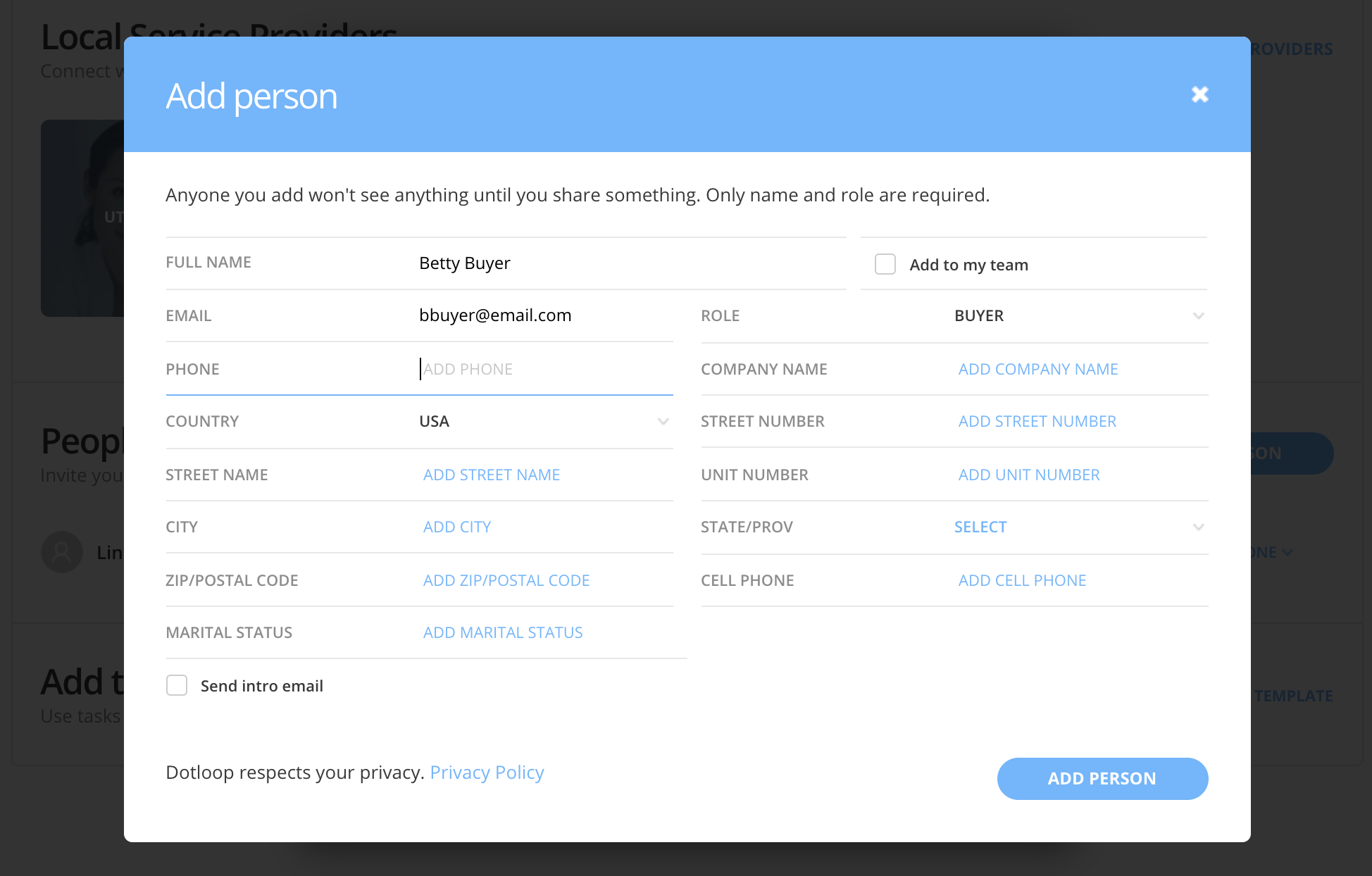how to add person in email loop sample