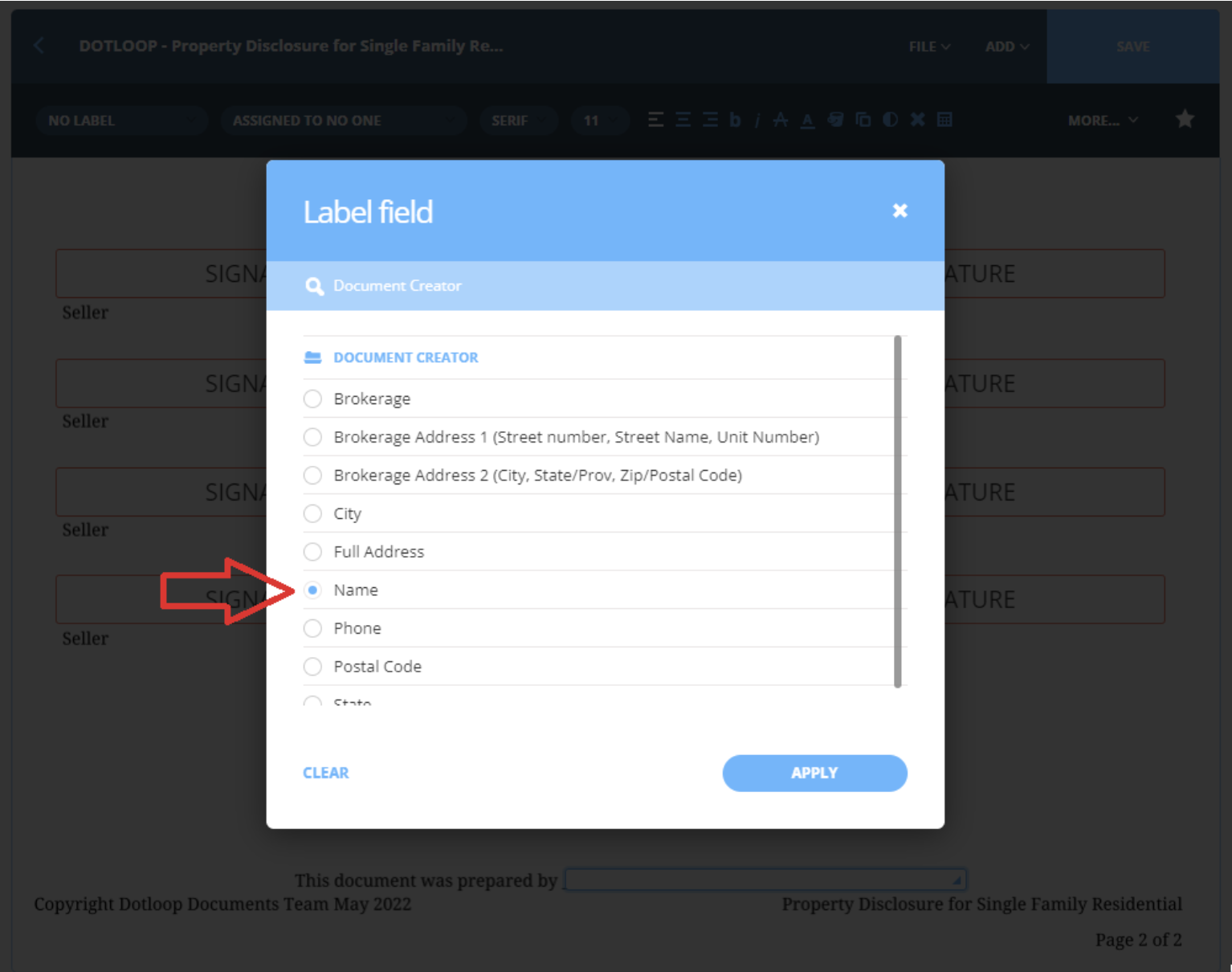 How to label Document Creator fields