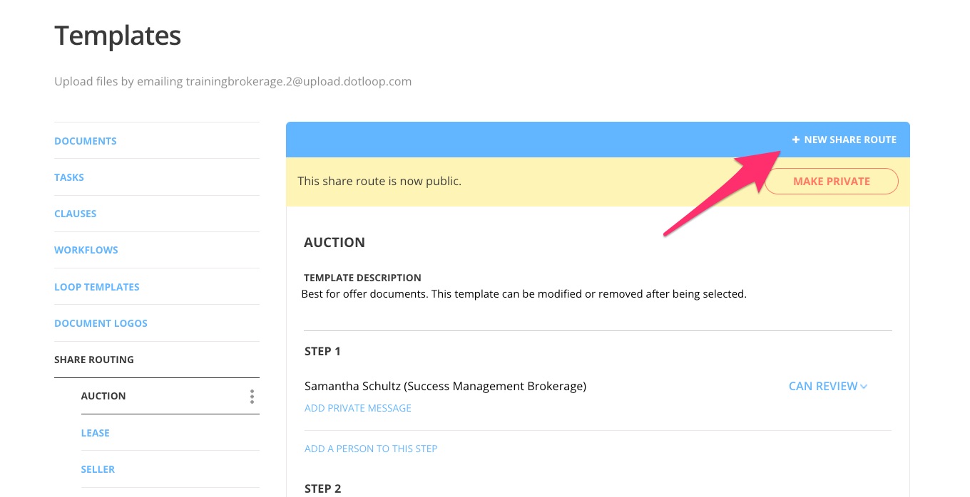 2.0 Creating a Share Routing Template